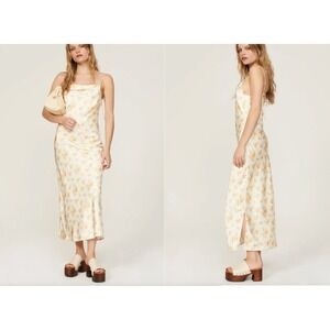Holzweiler Eila Print‎ Dress XS Yellow Mix Floral Slip Maxi Spaghetti Strap